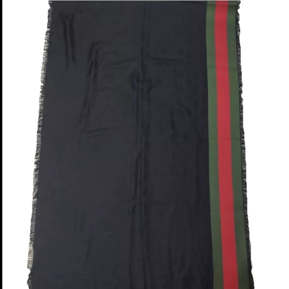 GUCCI Black Silk Cotton Sherry Line Edge Wrap Shawl Lightweight Web Trim Auth - Picture 4 of 8
